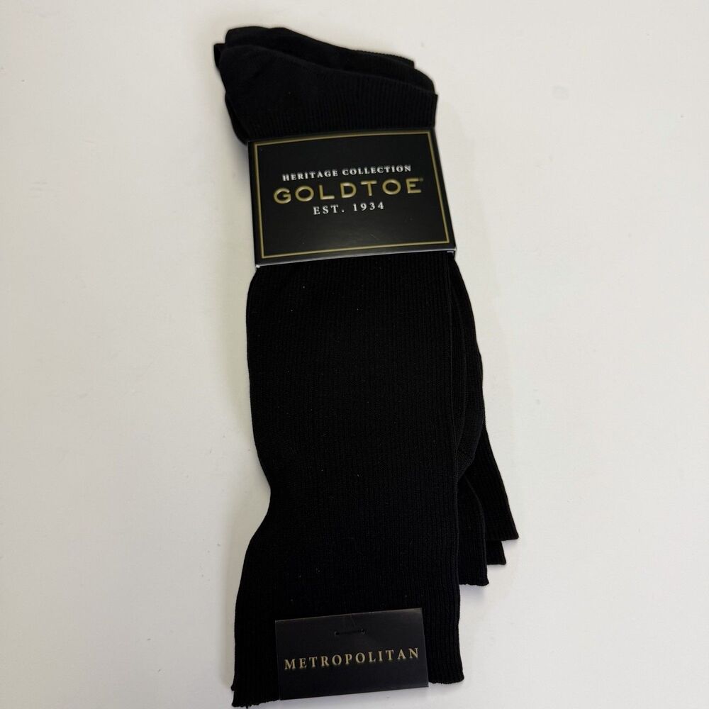 Goldtoe Men's Shoe Size 6-12.5 Metropolitan Dress Socks 3-Pack Black
